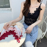 Camisola sexy con bordado de flores y encaje
